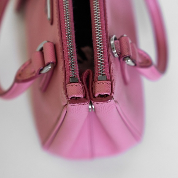 Prada Mini Saffiano Lux Double-Zip Tote in Pink Leather Crossbody & Top Handle - Picture 7 of 8